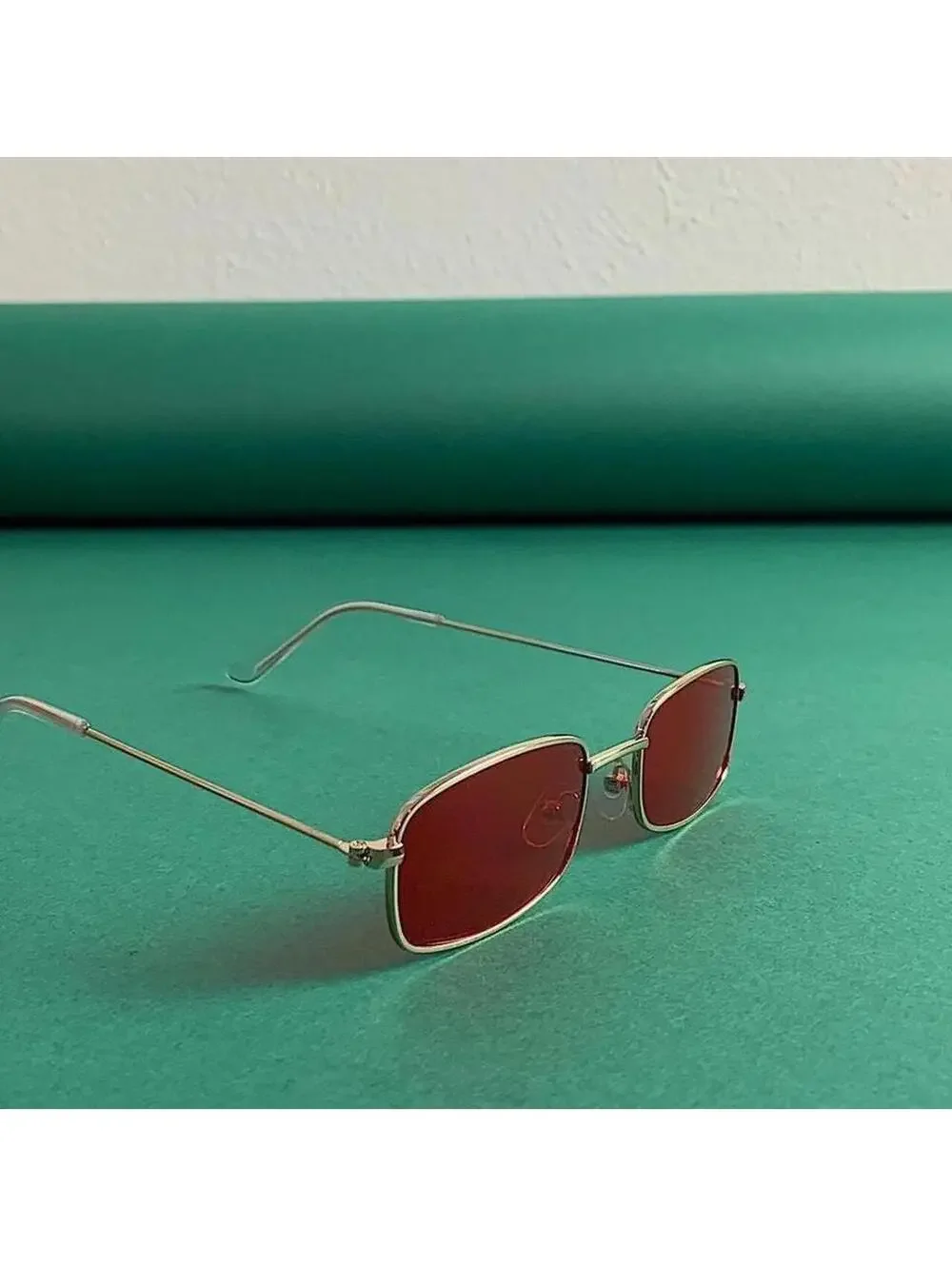 Y2k 90s 2000s vintage unique slim style gold trim sunglasses. Gold trim with